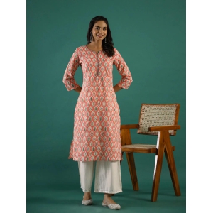 Pink Ethnic Motif Printed Cotton Straight Kurta-Small