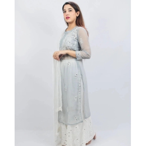 Chikankari Hand Embroidered Suits,-GREY / XL / GEORGETTE