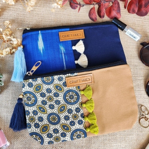 Navy/Blue Ajrakh Pouch Combo