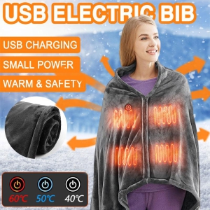 Winter Flannel Heated Blanket Cold Protection Body Warmer Usb Heated Warm Shawl Electric Heated Plush Blanket-Grey / Round botton Zipper / USB