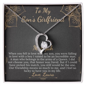 To My Son's Girlfriend Necklace, Son's Girlfriend Christmas Gift, Sons Girlfriend Gift, Gift For Son's Girlfriend, Birthday Gift #0530 Laura-14k White Gold Finish / Luxury Box