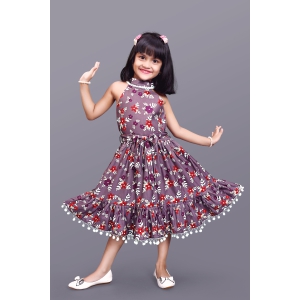 Kids Girls Below Knee Length Flower Design Festive/Wedding  Fit & Flare  Dress-2 - 3 Year