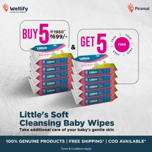 Littles Soft Cleansing Baby Wipes | Contains Aloe Vera & Jojoba Oil-80 wipes Buy 5 Get 5