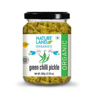 Natureland Organics Green Chilli And Garlic Pickle, 350 gm Each - Pack of 2