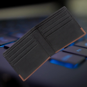 Men''s Leather RFID Wallet - Black & Tan-Leather