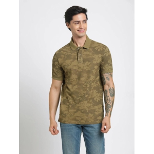 Olive Printed Polo Cotton T-Shirt-XL / Olive