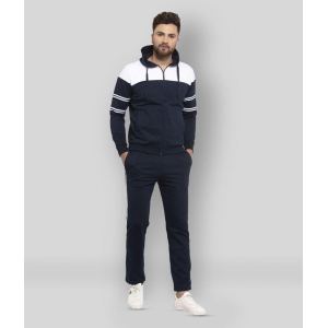 Wild West - Navy Blue Fleece Regular Fit Colorblock Mens Sports Tracksuit ( Pack of 1 ) - 3XL