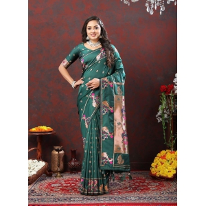 Green Soft Paithani Silk Woven Design Copper Zari Meenakari Weaving Saree