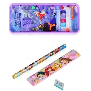 SKI Pinball Game on top Password Protected Disney Frozen Theme Double Layer Pencil Box Stationery Holder for Boys and Girls with Pencil, Scale and Eraser Geometry Box