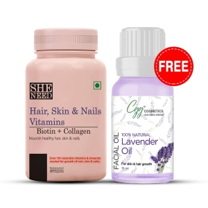 SheNeed Hair, Skin & Nails Vitamins With 20 Essentials Vitamins & Minerals Boost Cell Growth to Improve Complexion & Hair Texture AND GET FREE CGG Cosmetics Lavender Oil  For Hair & Skin-15ml