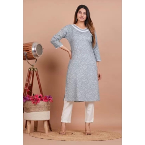 Women Solid Cotton Blend Straight Kurta  (Grey)