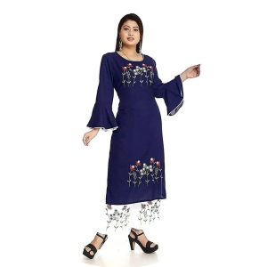 Monika Fashion Women's Rayon Printed Kurta and Plazzo Set (Navy Blue)