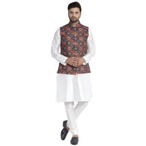 Banity Bey Men's Silk Blend White Kurta Pajama with Designer Ethnic Nehru Jacket/Modi Jacket/Waistcoat