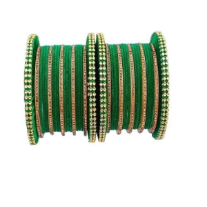 Elegant Alloy Women & Girl''s Bagdi Velvet Nihar Bangles | Women''s Velvet Bangles | Alloy Bangles for Women | Fashion Bangles | Best Gift for All Occasions-10 (Green, 2.6)