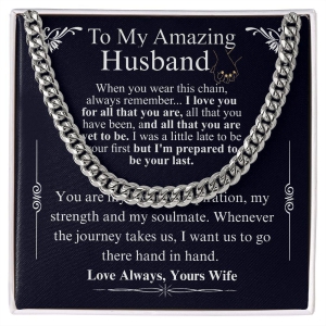 Gifts for Husband Boyfriend Curb Link Chain Necklace, Christmas Anniversary Birthday Gift To My Man, Couples Present Message Card Box your wife-Stainless Steel / Standard Box