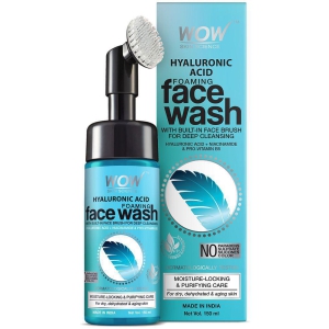 WOW Skin Science Hyaluronic Acid Foaming Face Wash - with Built-In Brush - For Moisture-Locking & Purifying Care - 150ml