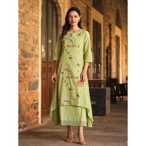 AMIRAS INDIAN ETHNICWEAR 100% Cotton Embroidered Asymmetrical Womens Kurti - Green ( Pack of 1 ) - None