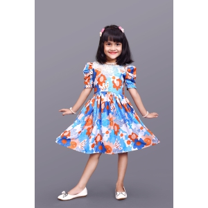 Kids Girls Knee Length Puff Sleeve Flower Design Festive/Wedding Fit & Flare Dress-12 - 13 Year