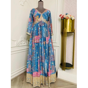 Blue Choli cut Floral Print Gown