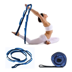 Exercise Polyester Band 9 Loops Stretching Strap for Fitness Physical Therapy Pilates Nylon Yoga Strap (Blue), Pack of 1 - Blue