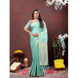 Skyblue Cotton Woven Design with Zari Weaving Design Saree