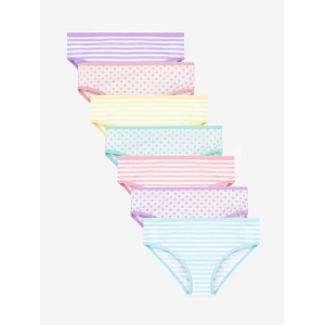 Girls Multicolor Polka Dot & Stripes All Over Printed Brief Pack Of 7-3-4 years