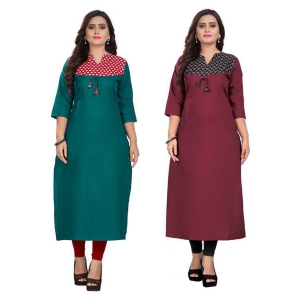 Rangrasiya Maroon Cotton Straight Kurti - XXL