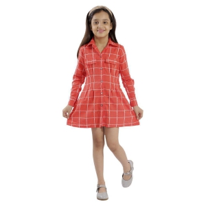 Kids Cave shirt dress for girls fit and flare Knee length fabric rayon check print (Color_Orange, Size_3 Years to 12 Years) - None