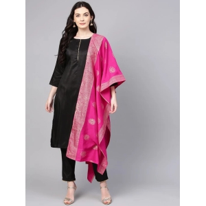 Women Black Solid Kurta with Trousers & Dupatta