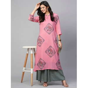 Blush Bloom: Light Pink Rayon Kurti Pant Set  Effortless Elegance for Every Occasion-M