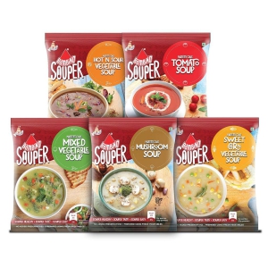 Bambino Soups Combo - (5 Pieces) Contains Tomato (1packet-50gms) , Hot N Sour - (1 packet-40gms) , Sweet Corn - (1 packet-45gms), Mushroom (1packet-45gms), Mix-Veg (1packet-45gms)