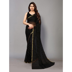 Rangita Women Embossed Printed Chiffon Saree With Blouse Piece - Black - Black