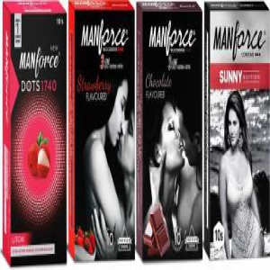 MANFORCE Mankind Condoms Combo Pack (Strawberry Chocolate Litchi Sunny Flavoured)- 10 Pieces (Pack of 4) Condom (Set of 4 40 Sheets)