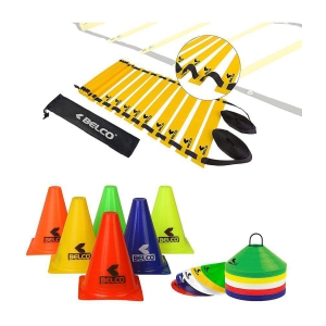BELCO SPORTS PVC Cones, Pack 6, 10 Space Markers and Ladder Agility, 4 Meter Combos (Multicolour, 6 Inch) (Set-1)