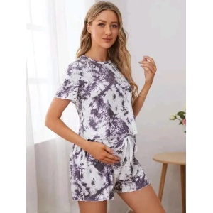 WHITE & PURPLE STYLISH NIGHTWEAR CORDS SET FOR WOMEN-Extra Small