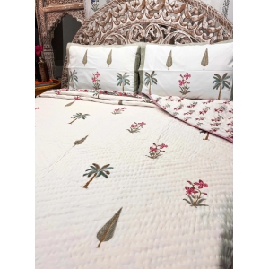 Hand Block Organic Mulmul Cotton Quilt | Akira Quilt-Pair of Single