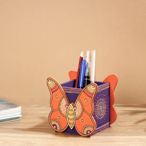 Butterfly - Abstract Pastel Handpainted Wooden Pen Stand