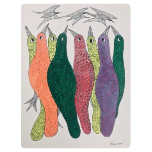 Traditional Gond Art Multicolor Birds Painting GD024