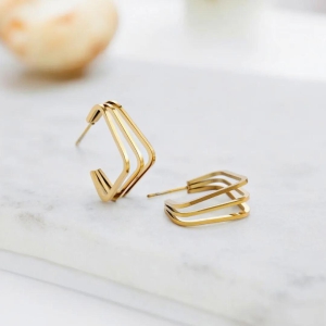 Triple Square Statement Hoops Earrings