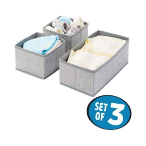 House of Quirk Storage Box Set of 3 Closet Dresser Drawer Organizer Cube Basket Bins Containers Divider with Drawers for Underwear, Bras, Socks, Ties, Scarves, (Grey)