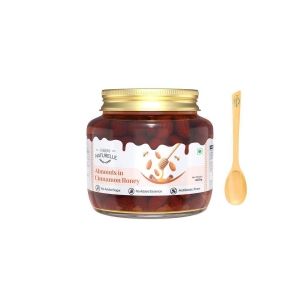 Farm Naturelle- Big Almonds-Badaam (Dry Fruit) in Cinnamon Infused Wild Forest Honey-Gift for your loved ones-400GM (Glass Bottle)