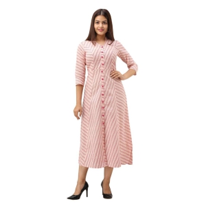 JAIPURETHNICWEAVES Women's Cotton Striped Printed A-Line Kurta (Pink)