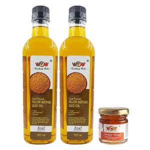 WOW Cooking Oils Certified Virgin Cold Pressed Yellow Mustard Seed Cooking Oil 925 ml x 2 Combo ( 1850 ml ) with Free Raw Forest Honey