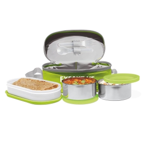 Milton Executive Lunch Insulated Tiffin,2 Round Containers, 1 Oval Container 450 Ml (Green)