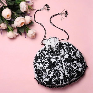 Black Potli Bag - Handcrafted with black embellishments