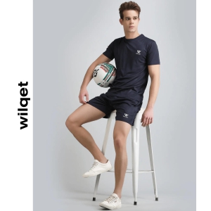 Mens Runing SS Round Neck T-Shirt Shorts-Navy / M