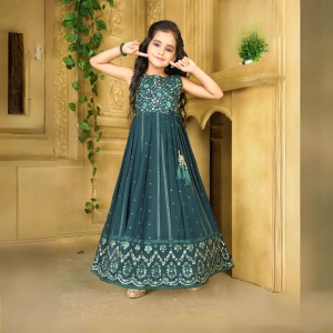 Dark Green Ethnic Dress With Elegant Sequin Work and Rich Border-30 (7-8 years)