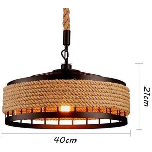 CEILING LIGHT, RETRO INDUSTRIAL IRON VINTAGE LOFT CEILING LAMP CHANDELIER RUSTIC HEMP ROPE IRON CANDLESTICK