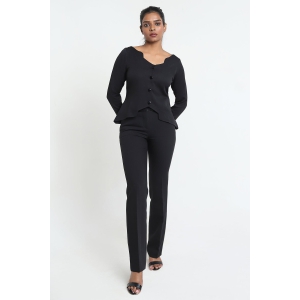 Mirror Buttoned Top-Black / S