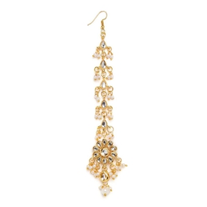 Abhaah Flower Gold Plated kundan meenakari Bridal Traditional Stylish Pearl maang Tikka for Wedding for Women